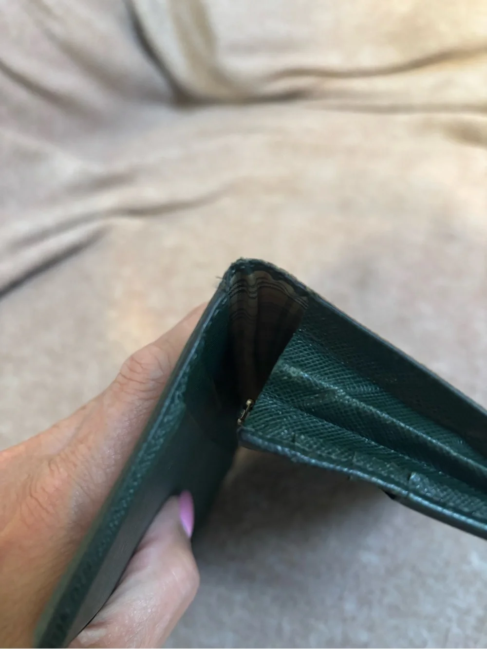 Burberry Dark Green Textured Leather Long Wallet